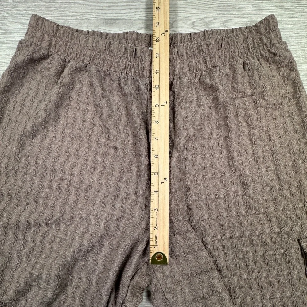 French Laundry Women's Cargo Pants‎ Textured Wide Leg Brown Large Elastic Waist